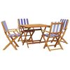 vidaXL Set de comedor de jard&iacute;n 5 pzas tela madera maciza azul blanco