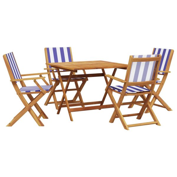 vidaXL Set de comedor de jard&iacute;n 5 pzas tela madera maciza azul blanco