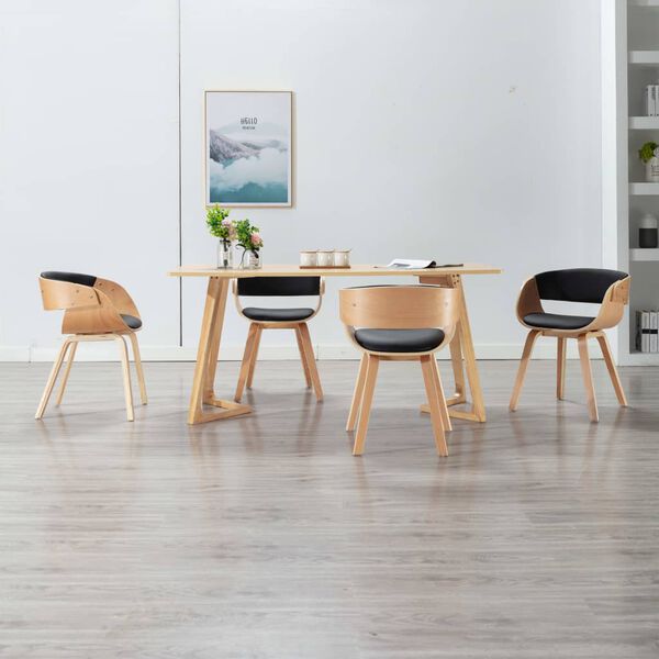 vidaXL Sillas de comedor 4 uds madera curvada cuero sint&eacute;tico negro
