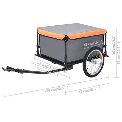 vidaXL Remolque para bicicletas gris y naranja 65 kg