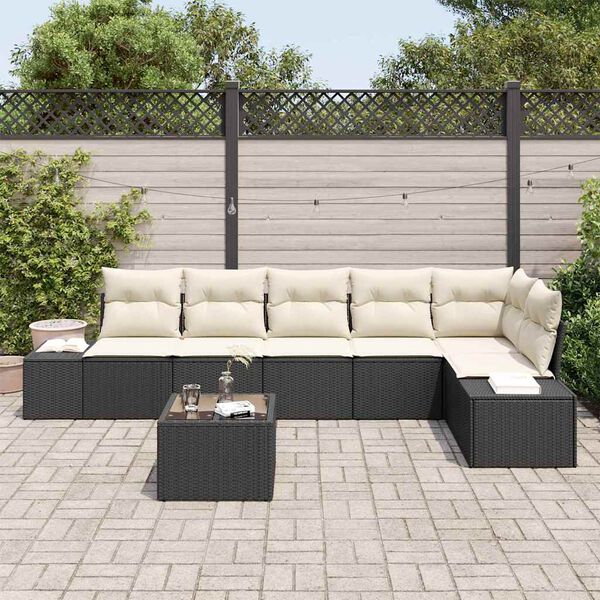 vidaXL Conjunto de sofá de jardín 7 pcs Marrón y crema ratán sintético