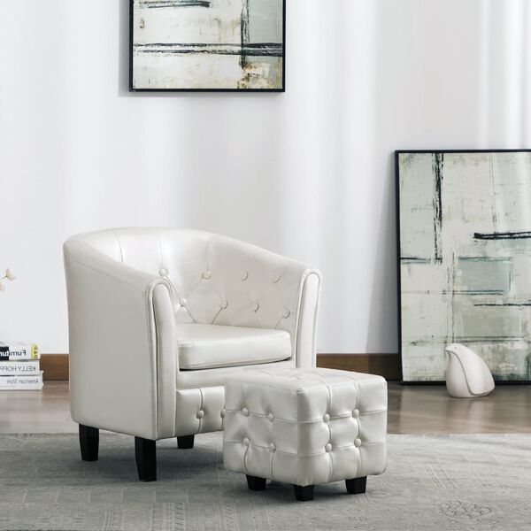 vidaXL Sill&oacute;n con dise&ntilde;o de cubo y reposapi&eacute;s cuero sint&eacute;tico blanco