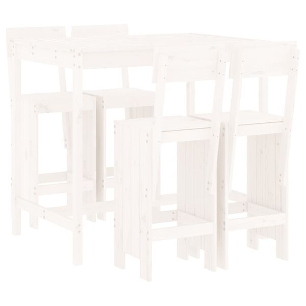 vidaXL Set de mesa y taburetes altos jardín 5 pzas madera pino blanco