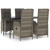 vidaXL Set comedor jard&iacute;n 5 pzas y cojines rat&aacute;n sint&eacute;tico negro gris