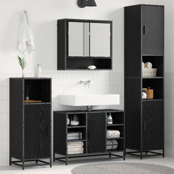 vidaXL Juego de muebles de ba&ntilde;o 4 pcs Roble Negro Madera de ingenier&iacute;a