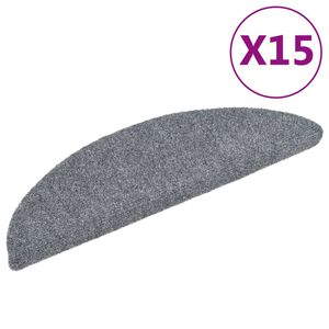 vidaXL Felpudos autoadhesivos para escaleras, 15 unidades, 56 x 17 x 3 cm, gris claro, semicirculares