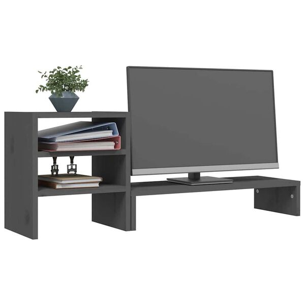 vidaXL Soporte para monitor madera maciza de pino gris 81x20x30 cm