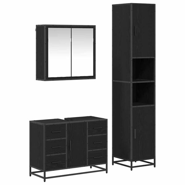 vidaXL Juego de muebles de ba&ntilde;o 3 pcs Roble Negro Madera de ingenier&iacute;a
