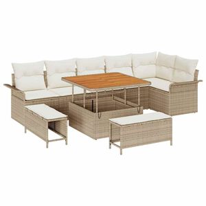 vidaXL Conjunto de sof&aacute; de jard&iacute;n con coj&iacute;n 9 pcs Beige y Crema