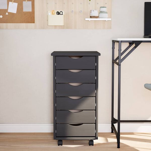 vidaXL Cajonera con ruedas MOSS madera maciza de pino gris