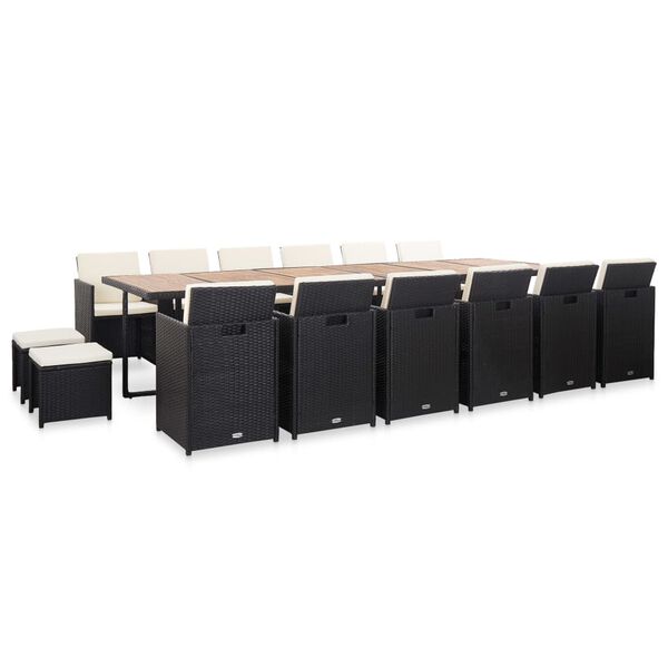 vidaXL Set comedor de jard&iacute;n 17 piezas y cojines rat&aacute;n sint&eacute;tico negro
