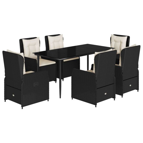 vidaXL Set de comedor de jardín 7 pzas y cojines ratán sintético negro