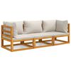 vidaXL Set muebles de jard&iacute;n 3 pzas madera maciza y cojines gris claro