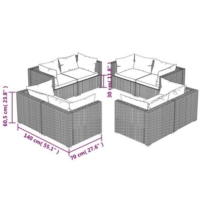 vidaXL Set de muebles de jardín 8 pzas y cojines ratán sintético gris