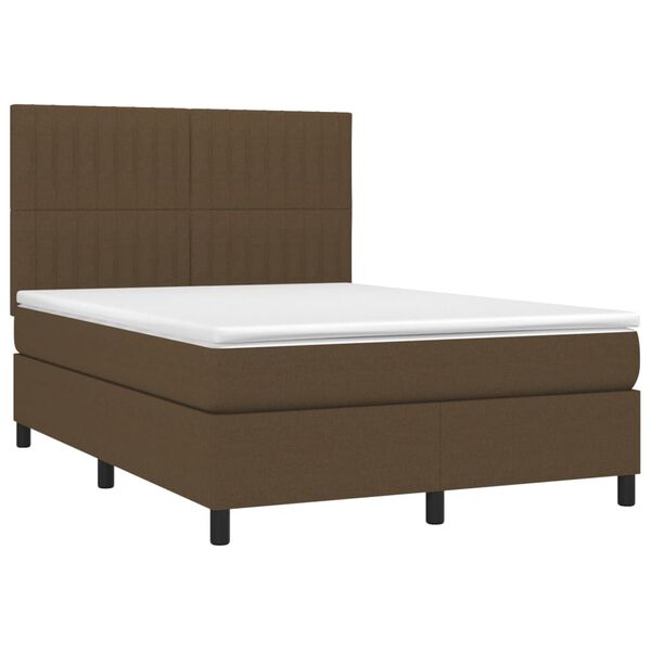 vidaXL Cama box spring colch&oacute;n luces LED tela marr&oacute;n oscuro 140x200cm
