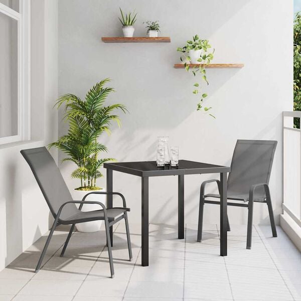 vidaXL Conjunto de Comedor de Jard&iacute;n 3 pcs Gris y Negro