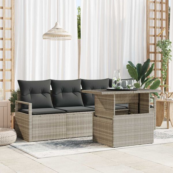 vidaXL Conjunto de sof&aacute; de jard&iacute;n 5 pcs Gris Claro Polirat&aacute;n