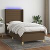 vidaXL Cama box spring colch&oacute;n y luces LED tela marr&oacute;n oscuro 90x200cm