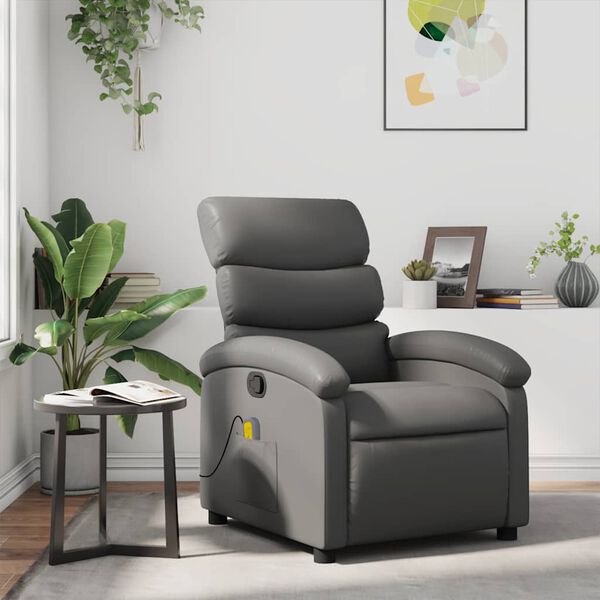 vidaXL Sill&oacute;n de masaje reclinable cuero sint&eacute;tico gris