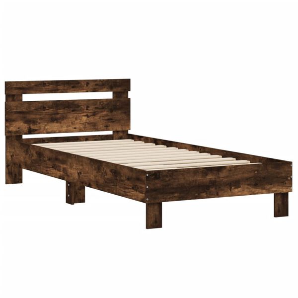 vidaXL Cama con cabecero madera de ingeniería roble ahumado 75x190 cm