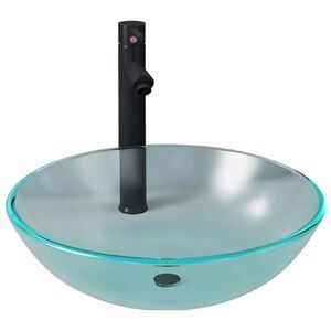 vidaXL Lavabo ba&ntilde;o grifo&desag&uuml;e de empuje vidrio templado esmerilado