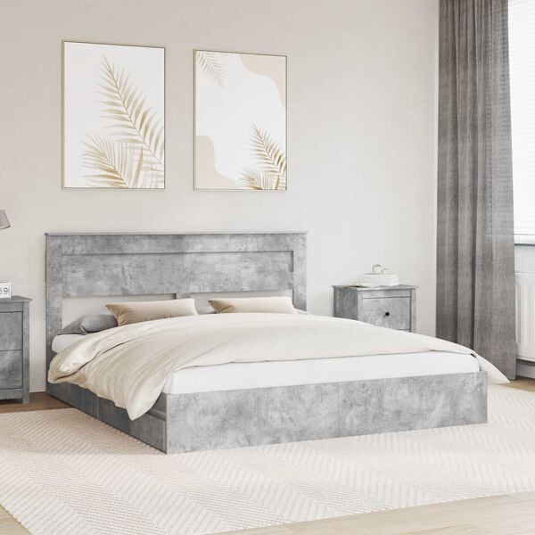 vidaXL Cama con almacenamiento con cabecera Gris Concreto 200 x 200 cm