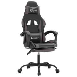 vidaXL Silla gaming giratoria y reposapi&eacute;s cuero sint&eacute;tico negro gris