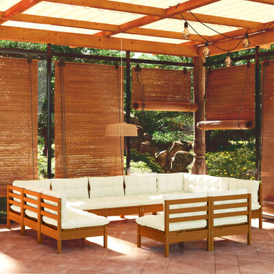vidaXL Muebles de jardín 11 pzas y cojines madera de pino marrón miel