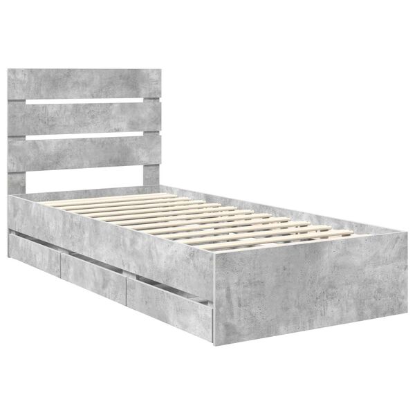 vidaXL Estructura de cama Gris Concreto 75 x 190 cm Madera Ingenieril