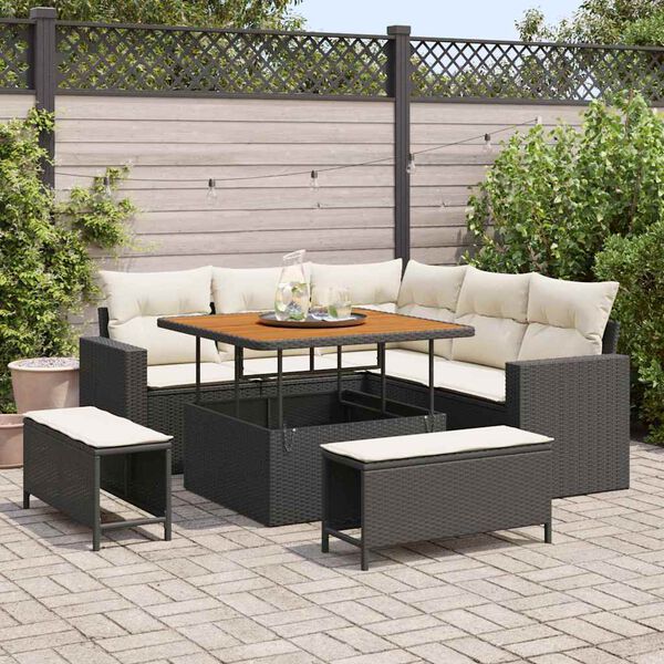 vidaXL Conjunto de sof&aacute;s de jard&iacute;n 8 pcs Negro rat&aacute;n sint&eacute;tico
