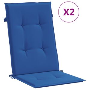 vidaXL Coj&iacute;n silla de jard&iacute;n respaldo alto 2 uds tela azul 120x50x3 cm