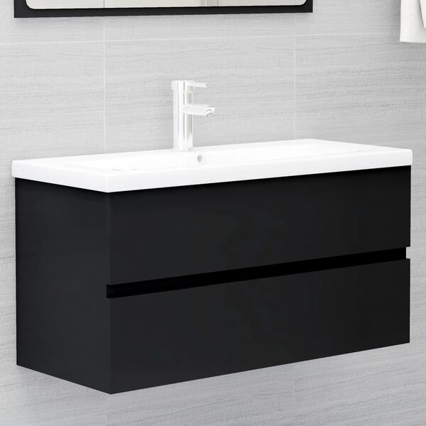 vidaXL Mueble con lavabo madera de ingenier&iacute;a negro