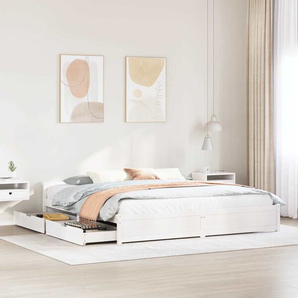 vidaXL Estructura de cama sin colch&oacute;n madera maciza blanca 200x200 cm