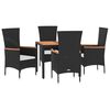 vidaXL Set de muebles jard&iacute;n 5 pzas con cojines rat&aacute;n sint&eacute;tico negro
