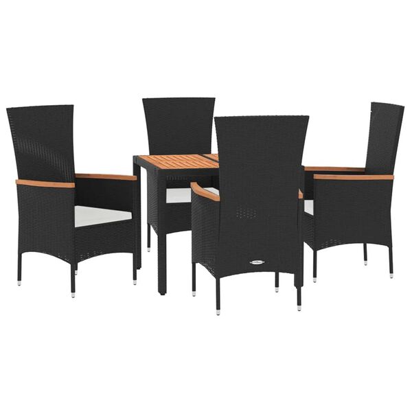 vidaXL Set de muebles jard&iacute;n 5 pzas con cojines rat&aacute;n sint&eacute;tico negro