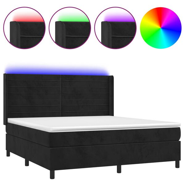 vidaXL Cama box spring colch&oacute;n y LED terciopelo negro 160x200 cm
