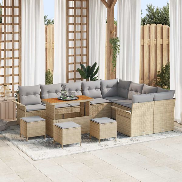 vidaXL Conjunto de sof&aacute;s de jard&iacute;n 13 pcs Beige rat&aacute;n sint&eacute;tico