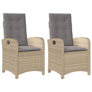 vidaXL Sillones reclinables jard&iacute;n y cojines beige mix 2 uds rat&aacute;n PE