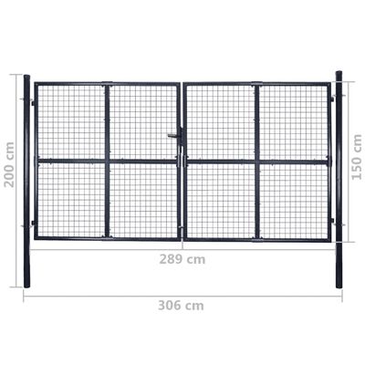 vidaXL Puerta de malla de jardín acero galvanizado gris 289x150 cm
