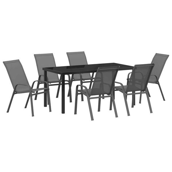 vidaXL Conjunto de Comedor de Jard&iacute;n 7 pcs Gris y Negro