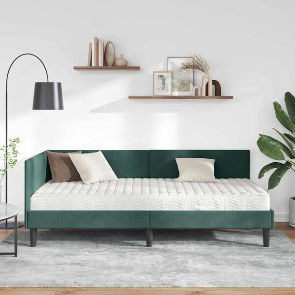 vidaXL Estructura de Cama Esquina con Colch&oacute;n 2 pcs Verde Terciopelo