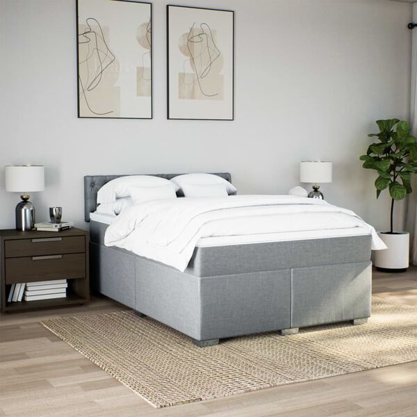 vidaXL Cama box spring con colch&oacute;n tela gris claro 140x200 cm