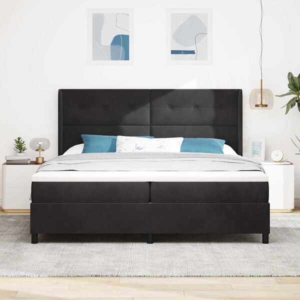 vidaXL Cama tipo Box Spring con colch&oacute;n Negro 200 x 200 cm Terciopelo