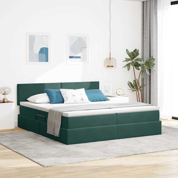 vidaXL Cama con tira de luces LED Verde oscuro 180 x 200 cm Terciopelo