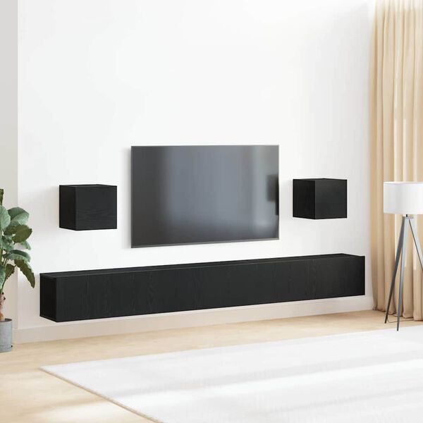 vidaXL Conjunto de mueble de TV 7 pcs Roble Negro 100 x 30 x 30 cm