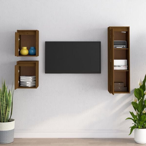 vidaXL Muebles para TV 3 piezas madera maciza de pino marr&oacute;n miel