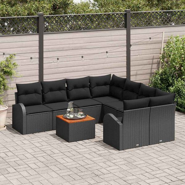 vidaXL Conjunto de sof&aacute;s de jard&iacute;n 9 pcs Negro rat&aacute;n sint&eacute;tico