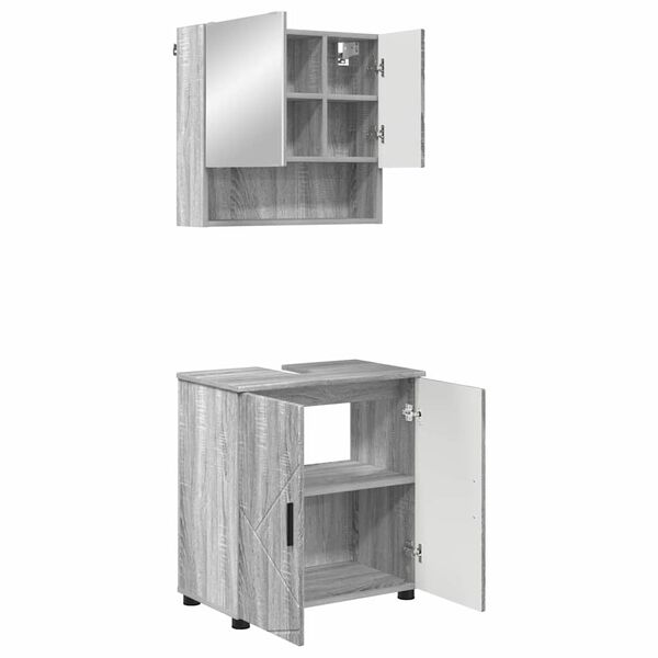 vidaXL Juego de muebles de ba&ntilde;o Montaje en la pared 2 pcs Gris Sonoma