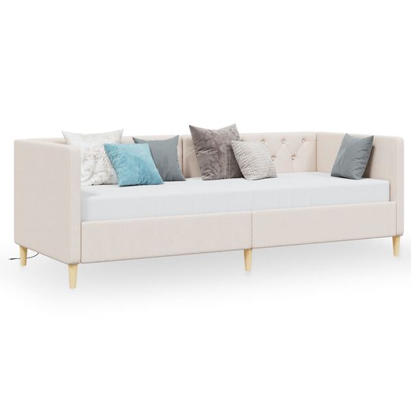 vidaXL Sof&aacute; cama con colch&oacute;n USB de tela crema 90x200 cm