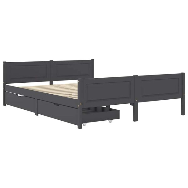 vidaXL Estructura de cama 2 cajones madera pino gris oscuro 140x200 cm